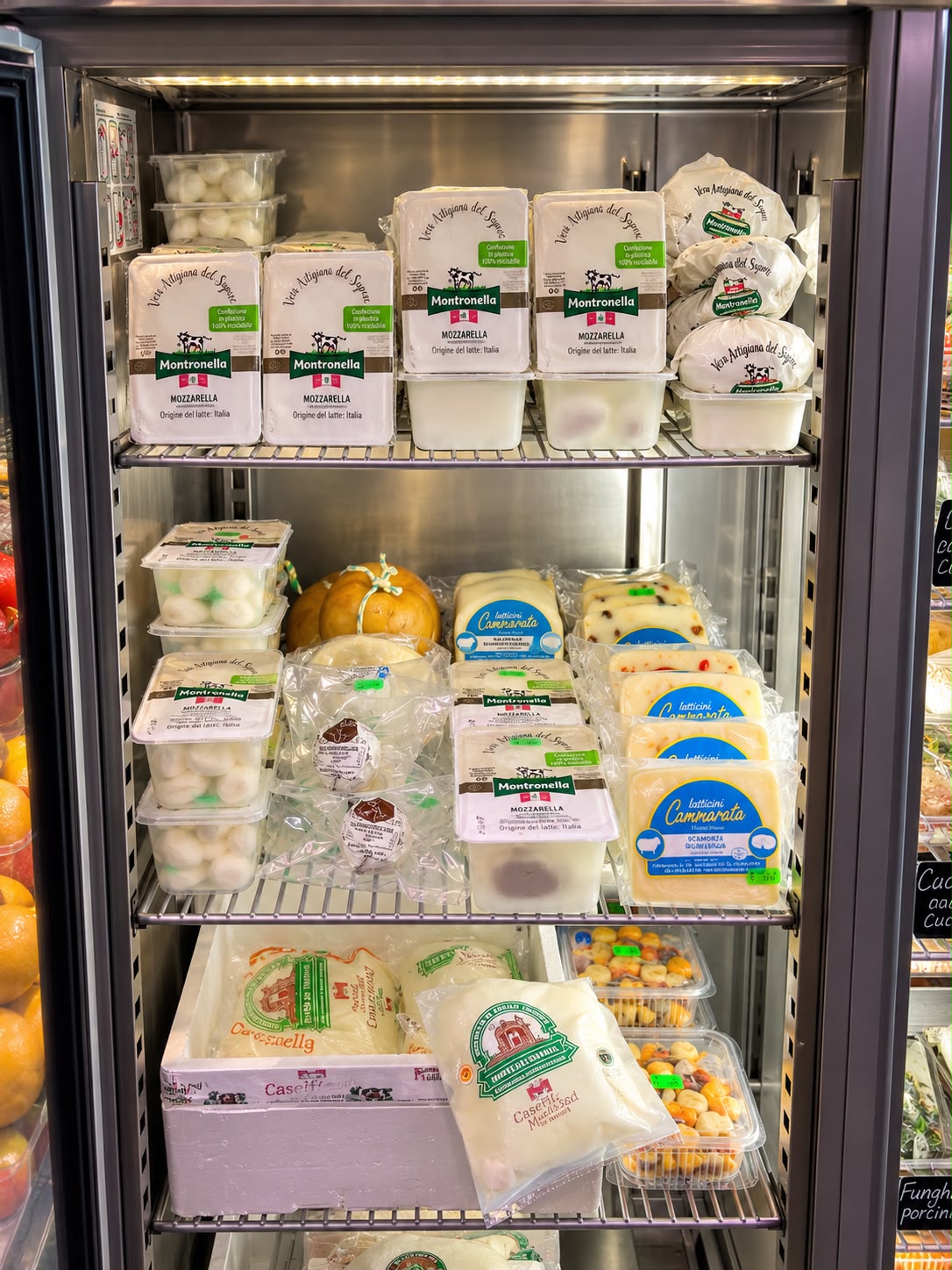 Frigorifero con mozzarella, scamorza e formaggi freschi a L'Angolo della Frutta
